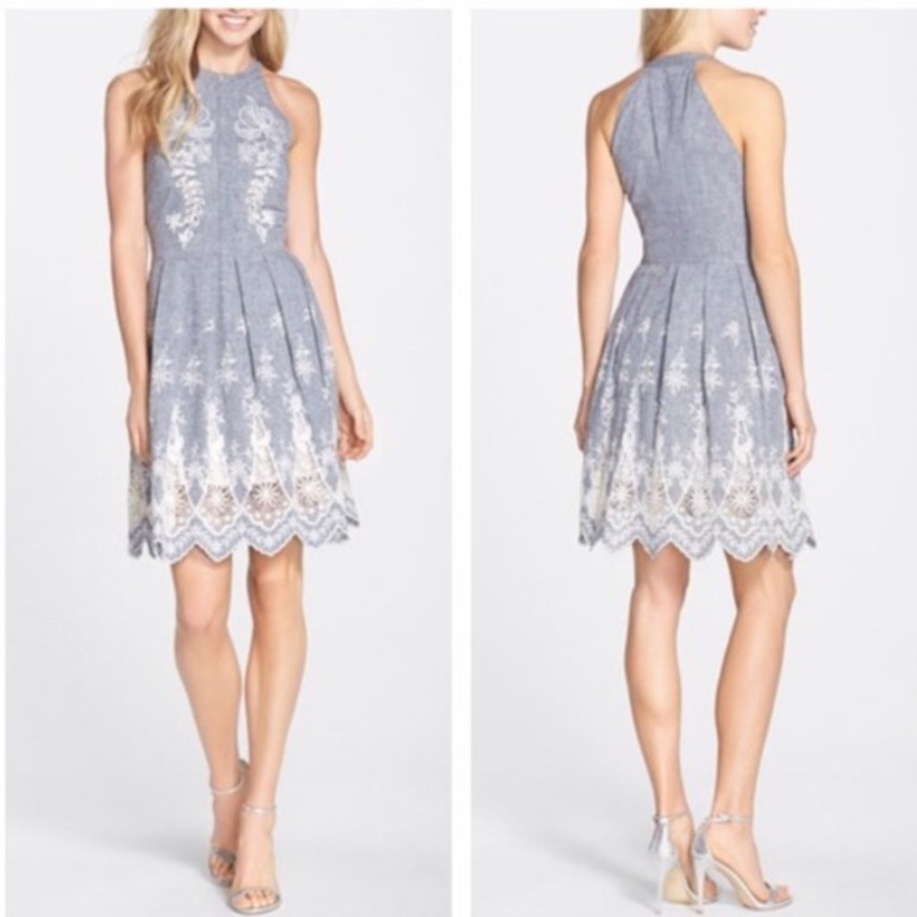 Cynthia Steffe Chambray Lace Dress Embroidery Sz 2
